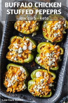 the cover of buffalo chicken stuffed peppers