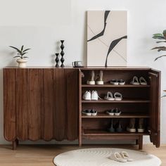 The core idea of the design is to make full use of the internal space to meet the storage needs of a family of three DICIXA | DICIXA Black Walnut Minimalist Shoe Cabinet Pair Solid Wood Shoe Storage Cabinet 39.37 H x 70.86 W x 15.35 D in Solid Wood in Brown | 36 | Wayfair Minimalist Shoe Cabinet, Wood Shoe Storage, Wood Shoe, Teen Bedroom Furniture, Door Hardware Interior, Wood Shoes, Minimalist Shoes, Nursery Furniture Sets, Bench With Shoe Storage