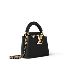 LOUIS VUITTON® - Capucines Nano - Black Designer Shoes And Bags, Collection Of Bags, Top 10 Luxury Handbags, Designer Hand Bags For Women, Luxury Purses Louis Vuitton, Lv Bag Black, Black Lv Bag, Louis Vuitton Black Bag, Her Gifts