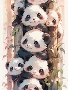 a group of panda bears sitting on top of each other