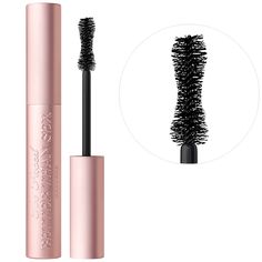 An intensely black volumizing mascara for the sexiest, most defined lashes possible.Formulation Type: Volumizing, Curling, LengtheningHighlighted Ingredients: - Film-Forming Polymer: Locks curl in place. - Acacia Senegal Tree Extract: Sets volume. - Collagen: Provides a plumping effect. Ingredient Callouts: Free of parabens. It is also vegan, gluten-free, and cruelty-free. What Else You Need to Know: This formula thickens, lengthens, and curls after just one coat. Inspired by the curves of a wom Mascara Too Faced, Glitter Shadow, Sephora Beauty, Lengthening Mascara, Lip Injections, How To Apply Mascara, Beauty Inside, Volume Mascara, Lip Plumper