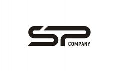 the letter s and p logo is made up of black letters on a white background