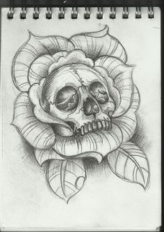 a drawing of a flower with a skull in the middle