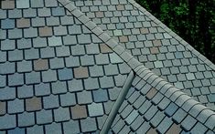 a bird is perched on the roof of a house