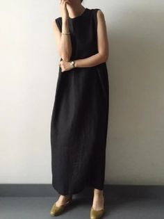 Simple Loose Split-side Sleeveless Long Dress - rrdeye Linen Robe, Cotton Sundress, Coffee Black, Sleeveless Long Dress, Total Black, Linen Maxi Dress, Khaki Dress, Long Summer Dresses, Linen Dresses