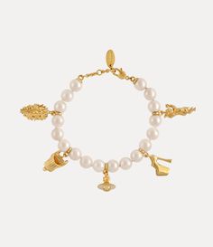 Anglo Pearl Bracelet in GOLD-CREAMROSE-Pearl | Vivienne Westwood® Vivienne Westwood Bracelet, Pearl Bracelet Gold, Luxury Jewellery, Swarovski Pearls, Watch Gifts, Lace Boots, Vivienne Westwood, Lace Up Shoes, Pearl Bracelet