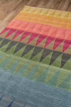 a multicolored area rug on the floor