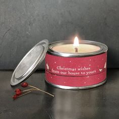 Christmas Candle - Christmas Gift Candle In Tin - Christmas Wishes From Our House To Yours - Decorations - Xmas Present - Christmas spices Remembrance Candle, Mistletoe And Wine, Christmas Smell, Christmas Spices, Tin Candle, Red Robin, Cute Candles, Mince Pies, Red Candles