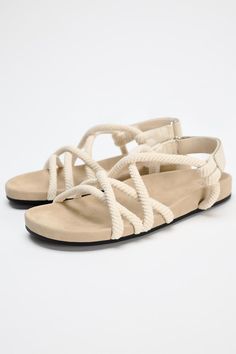 LOW HEEL ROPE SANDALS - Beige | ZARA United States Rope Sandals, Slider Sandals, Waistcoat Dress, Cargo Shirts, Shoes Trainers, Trouser Jeans, Leather Coat, Low Heels, Flat Sandals