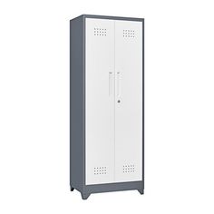 a white and grey locker with two doors