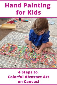 Hand Painting for Kids: 4 Steps to Freely Create Colorful Abstract Art on Canvas! Hand Painting For Kids, After School Art, Stem Projects For Kids, Diy Kid Activities, Montessori Art, Art Smock, Beautiful Abstract Art, Painting Activities