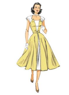 an illustration of a woman in a yellow dress with white polka dots on the skirt