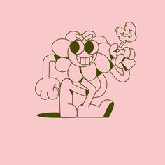 an image of a cartoon character sitting on the ground with a flower in his hand