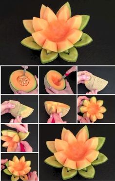 there are many pictures of flowers made out of fruit