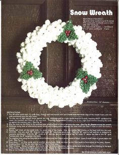 a crocheted christmas wreath with holly leaves and berries on it is featured in the magazine