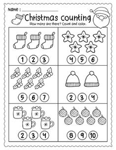 christmas counting worksheet for kids with numbers and pictures on the page, which is also