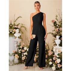 -Item Id 11082163 -Details: Zipper -Neckline: Asymmetrical Neck -Style: Elegant -Waist Line: High Waist -Color: Black -Pattern Type: Plain -Type: Wide Leg -Sleeve Length: Sleeveless -Length: Long -Fit Type: Regular Fit -Fabric: Non-Stretch -Care Instructions: Machine Wash Or Professional Dry Clean -Body: Unlined -Sheer: No **Open To Offers!!!** **Bundle To Save More** **30% Off Bundles Of 2 Or More Items!!** ***Orders Go Out Within 5-10 Business Days!! Thank You For Your Patience!! Multiple Size Elegant One-shoulder Jumpsuit For Going Out, Elegant One Shoulder Jumpsuit For Going Out, Solid Color Evening Pantsuit For Summer, Solid Color Pantsuit For Evening In Summer, Solid Color Pantsuit For Summer Evenings, Solid Color Summer Evening Pantsuit, Asymmetrical Jumpsuits And Rompers For Spring Evening, Asymmetrical Jumpsuit For Spring Evening, One-shoulder Jumpsuits And Rompers For Date Night