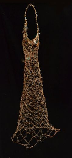 Copper Wire Dress Sculpture Halter A-line dress with colorful botanical accents lining straps, interior design, home decor, collectible art piece Dress Sculpture, Wire Dress, Picasso Paintings, Cast Glass, Glass Stars, Resin Sculpture, Wire Sculpture, Art Dress, Handmade Wire