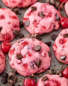 cherry chocolate chip cookies on a baking sheet