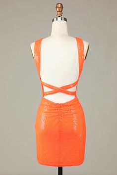 Glitter Orange Halter Backless Sequins Tight Homecoming Dress Orange Hoco Dress, Orange Homecoming Dresses, Homecoming 2024, Hoco 2024, Tight Homecoming Dress, Formal Ideas, Wedding Party Accessories, Lovely Partner, Hoco Dress