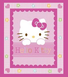 a hello kitty wallpaper with the word hello kitty in pink and white checkered