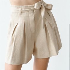 Brand New. Cream, Zara Shorts, Fabric Belt, Linen Blend, Outfit Ideas, Zara, Twist, Womens Shorts, Brand New