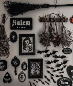 a collection of halloween decorations on a wall