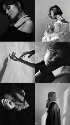 black and white photo collage of woman in different poses