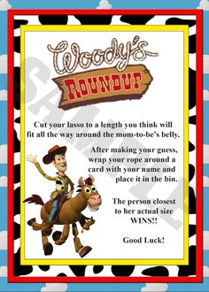 a card with the words woody's roundup on it