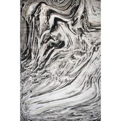 an abstract black and white painting with wavy lines