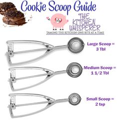 three cookie scoops are shown with the instructions