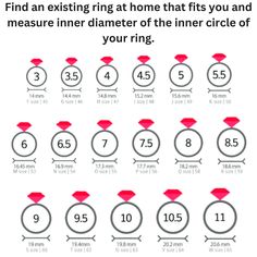 the instructions for how to find the correct ring size and color on each side of the circle