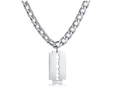 PRICES MAY VARY. Design:Silver-tone Pendant Necklace with dangling Razor Blade for men boy,it's comfortable wearing,easy to take on or take off. DETAILS: * Style: Razor Blade Necklace /Hip Hop Jewelry * Color: Silver-tone * Polish Finish * Size:40mm*22mm;Free 20" Chain MATERIAL: We choose stainless steel instead of alloy or brass. Because it's highly resisted to rust, corrosion and tarnishing. Durability and Fashionable. All makes it a top fashion accessory. PERFECT GIFT:This Razor Blade Pendant Barb Wite Necklace, Necklace For Dudes, Razor Blade Keychain, Slc Punk Necklace, Ethan Garcia Necklace, Nana Shin Necklace, Necklace For Roblox, Drum Stick Necklace, Razor Blade Jewelry