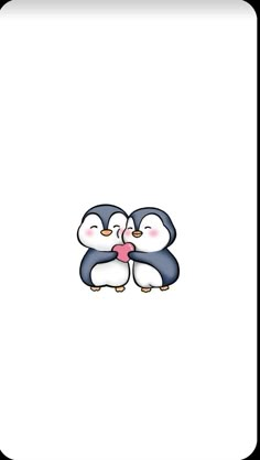 two penguins are hugging each other with their eyes closed