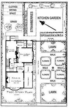 an old house plan showing the kitchen and living room