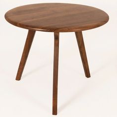 a wooden table with two legs and a small round wood table top on the bottom