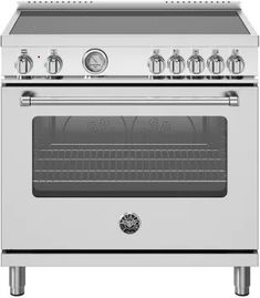 an oven with four burners and two doors on the front, one door open