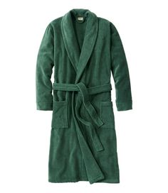 Everything you've always loved about our ultra absorbent terry cloth robes - now in luxuriously soft organic cotton. Traditional Fit: Relaxed through the chest, sleeve and waist. 100% organic Turkish cotton. Machine wash and dry. Locker loop at back neck. Side pockets. Shawl collar. Secure tie belt closure. Imported. | Men's Terry Cloth Organic Cotton Robe, Terry Cloth Cotton Terry Cloth Robe, Men's Robes, Mens Sleepwear, Mens Items, Sleepwear Robe, Green Man, Deep Green, Ll Bean, Terry Cloth