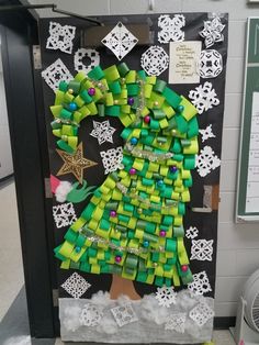 a door decorated with green and white decorations