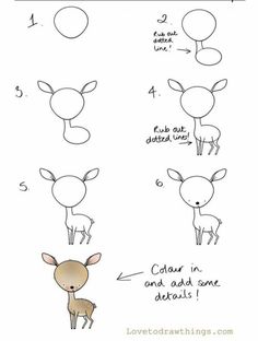 how to draw a cute deer in 6 steps step by step drawing instructions for kids