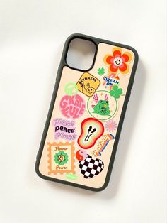 an iphone case with stickers on it