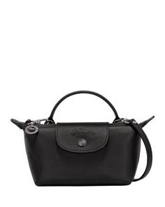 Longchamo Le Pliage Xtra Leather Mini Crossbody Pouch Mini Longchamp Bag, Longchamp Leather, Longchamp Mini, Longchamp Bag, Fall Bags, Black Leather Handbags, Crossbody Clutch, Mini Handbags, Mini Crossbody