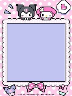 an image of a pink and white frame with two cartoon characters on the front, one in