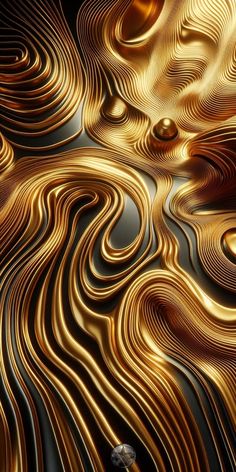 an abstract gold and black background with wavy lines