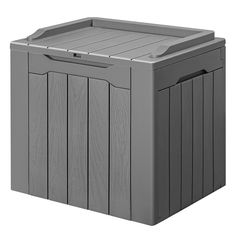 an outdoor storage box with the lid closed and two doors open, on a white background