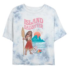 Join Moana and Maui once again as Moana answers the call from her ancestors to journey through the dangerous seas of Oceania to connect her people! Get in on the adventure with all new officially licensed apparel for the whole family from Moana 2! This Juniors' Moana 2 Island Daughter Moana Cropped T-Shirt features an awesome graphic of Moana holding a wooden paddle with her trusted pet Pua beside her, a mountain, the sun, and the phrase: "Island Daughter" printed behind them. Moana And Maui, Moana 2, Wooden Paddle, Sleeve Packaging, Cropped T Shirt, Mickey And Friends, Muscle Tees, Fabric Names, Moana