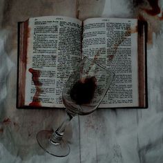 an open book and wine glass on a table