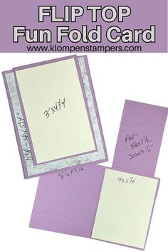 two purple folders with writing on them and the words flip top fun fold card