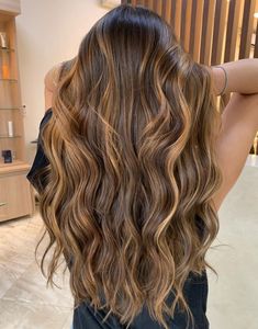 Loose Wavy Brown Hair with Caramel Highlights Medium Balayage Hair, Highlights Brown Hair Balayage, Light Brunette Hair, Balayage Hair Caramel, Balayage Ideas, Brown Wavy Hair, Highlights Curly Hair, Wavy Hairstyle, Brown Hair Inspo