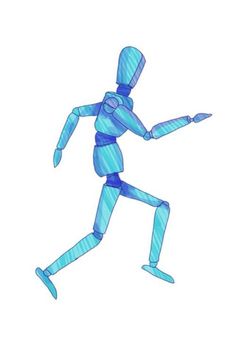 a drawing of a man running with his arms out and legs crossed, in the air